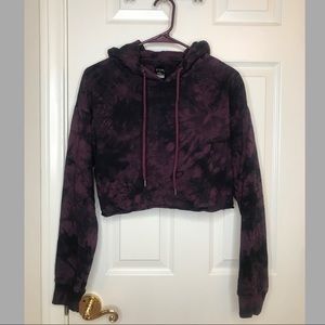 Black & Purple Tie Dye Crop Hoodie